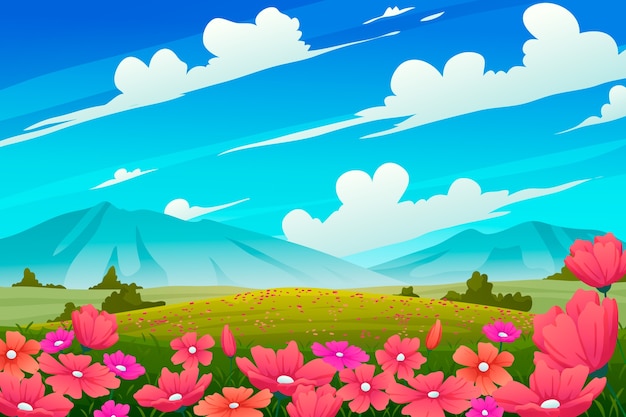 Paysage de champs de fleurs en gradient