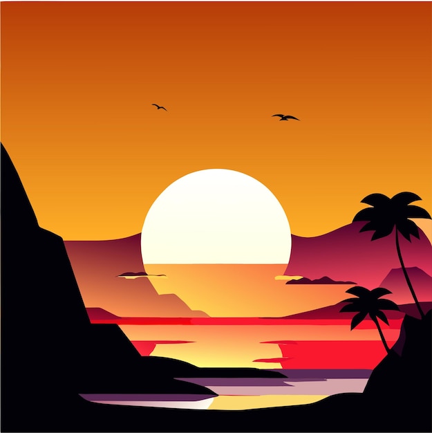 Vecteur paysage de coucher de soleil en gradient sur la plage