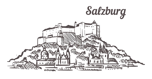 Paysage De Croquis De Forteresse De Salzbourg