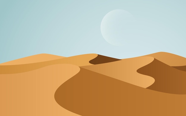 Vecteur paysage désertique de belles dunes de sable avec illustration vectorielle de lune