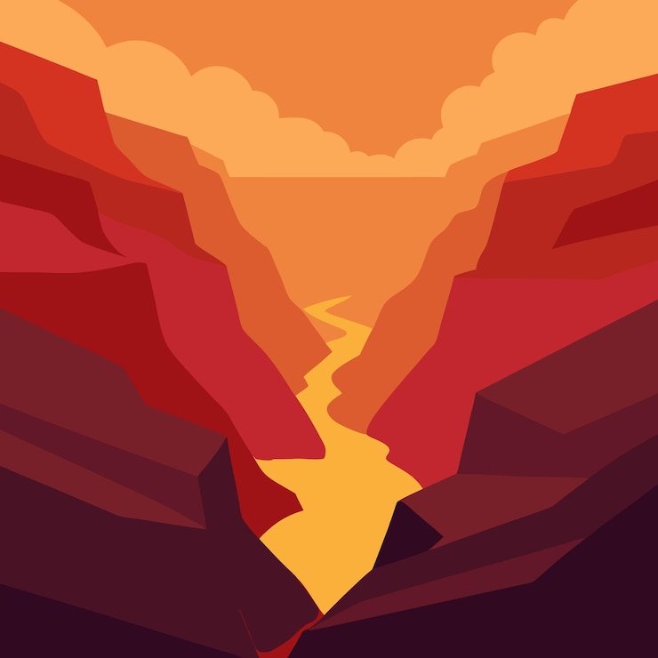 Vecteur le paysage du canyon au coucher du soleil