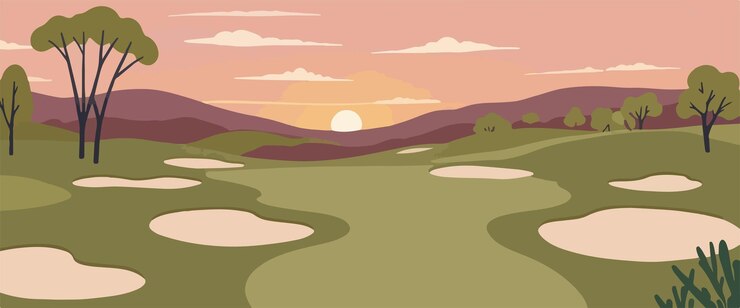 Vecteur le paysage du terrain de golf du matin