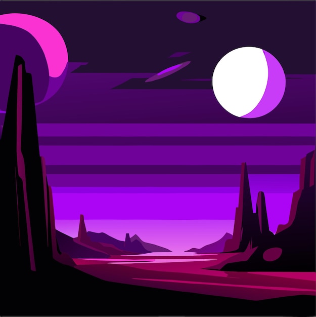 Vecteur paysage extraterrestre avec illustration vectorielle de la planète surface rocheuse