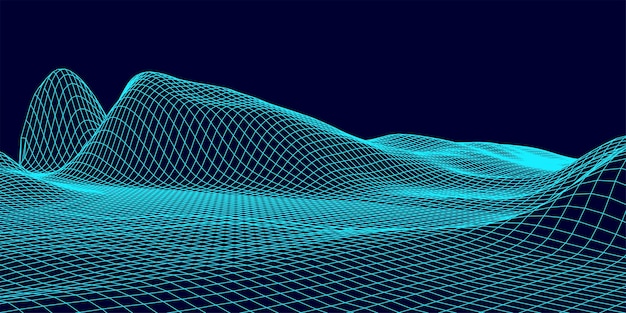 Paysage filaire numérique Conception de paysage de polygone de terrain filaire Cyberespace numérique dans les montagnes avec des vallées Illustration vectorielle