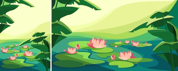 Paysage avec des fleurs de lotus en fleurs