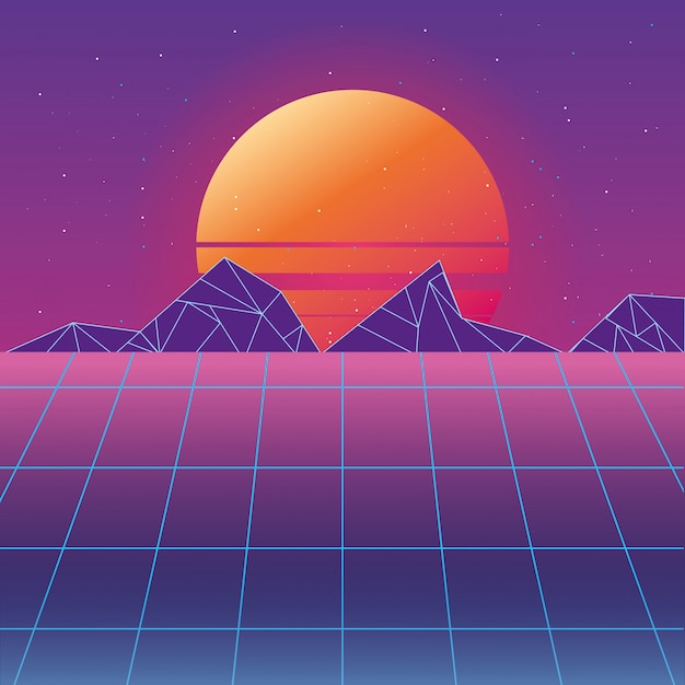 Paysage Futuriste De Fond Rétro