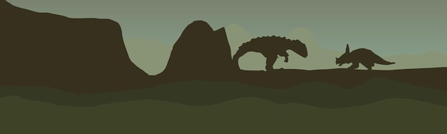 Vecteur paysage de hautes terres avec la silhouette des dinosaures