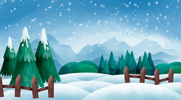 Vecteur paysage d'hiver aquarelle