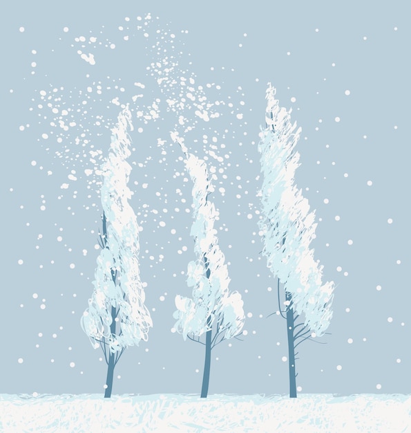 Vecteur paysage d'hiver avec des arbres