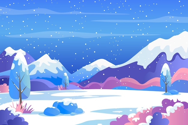 Paysage d'hiver avec des montagnes en arrière-plan Vue nocturne enneigée