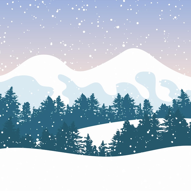 Paysage D'hiver Avec Montagnes Et Forêt Chute De Neige Illustration Vectorielle