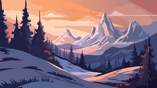 Paysage Hivernal Avec Illustration Vectorielle De La Forêt Enneigée