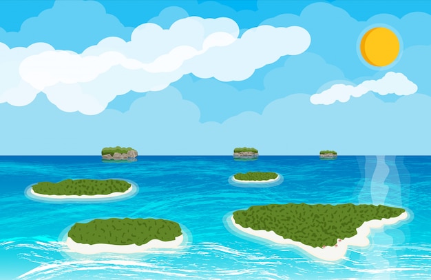 Paysage d'îles et de plage.
