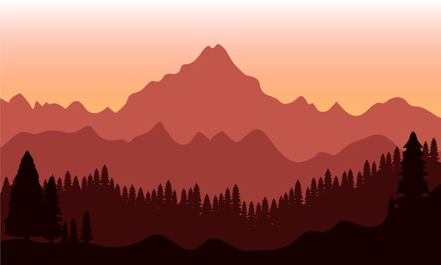 Paysage Avec Illustration De Silhouette De Montagne Et De Pin