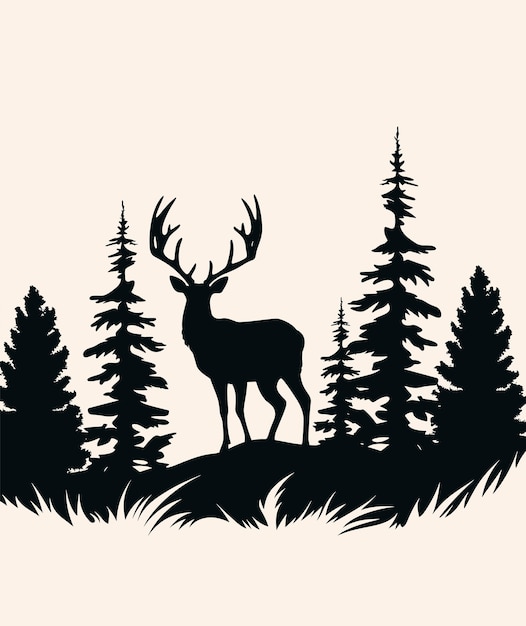 Paysage d'illustration vectorielle avec forêt et cerf