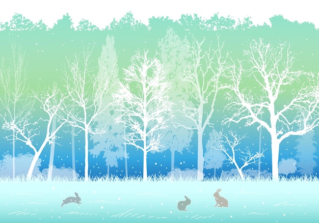 Vecteur paysage d'illustration vectorielle avec lapin et forêt, affiche