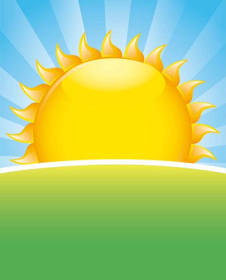 Vecteur paysage avec illustration vectorielle soleil et herbe