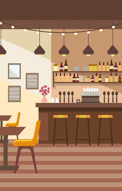 Paysage intérieur dans un café-restaurant avec bar et table de chaise pour le client