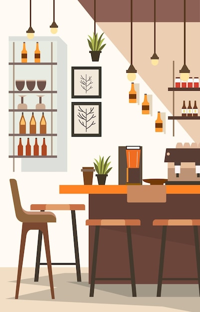 Paysage intérieur dans un café-restaurant avec bar et table de chaise pour le client