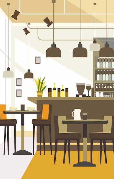 Paysage intérieur dans un café-restaurant avec bar et table de chaise pour le client