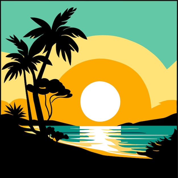paysage d'une journée ensoleillée sur la plage avec des arbres illustration vectorielle