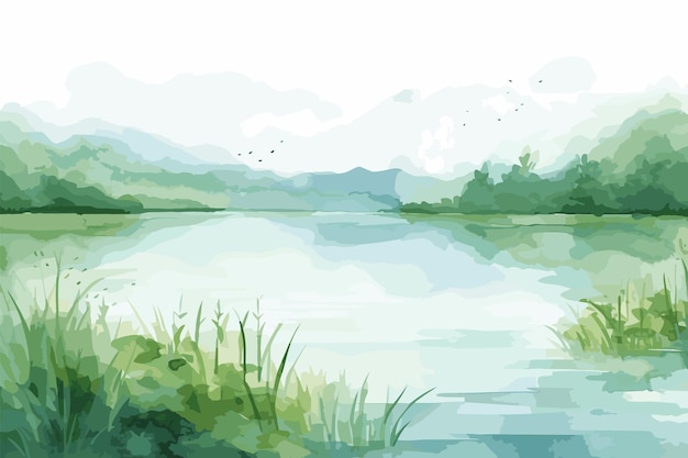 Vecteur paysage de lac aquarelle serein une illustration vectorielle captivante