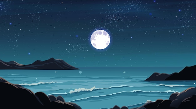 paysage de la lune et de la mer avec des montagnes et paysage de lune avec la lune paysage avec les montagnes