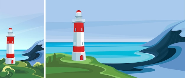 Paysage marin avec phare. Beau paysage en orientation verticale et horizontale.