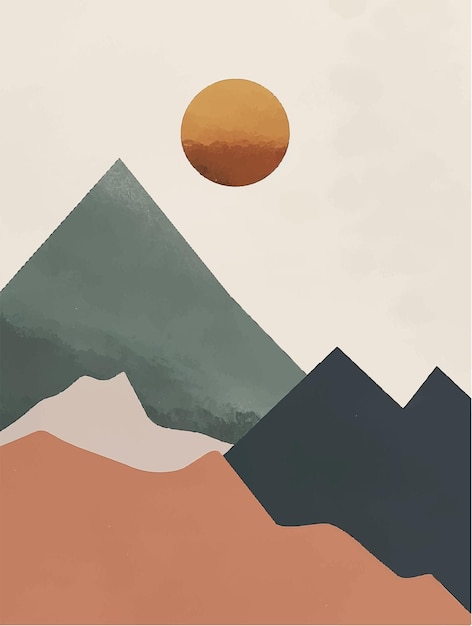 Paysage Minimaliste Avec Des Montagnes Et Une Illustration Du Soleil