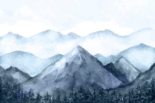 Vecteur paysage de montagne aquarelle