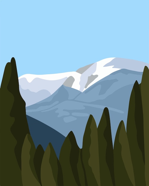 Un paysage de montagne avec un ciel bleu et une montagne enneigée.