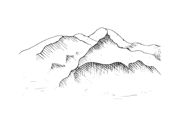 Paysage de montagne dessiné à la main.