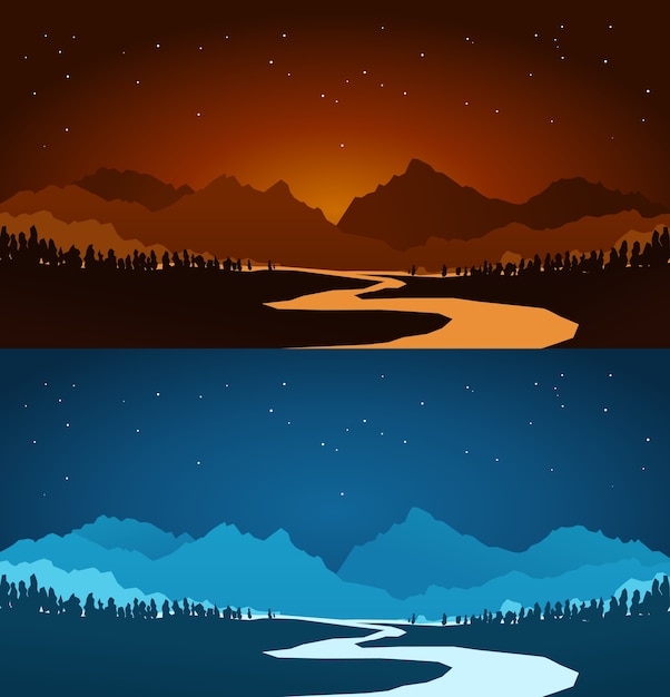 Vecteur paysage de montagne de différentes couleurs
