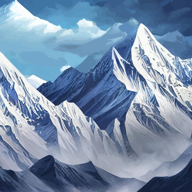 Vecteur paysage de montagne d'illustration réaliste avec une forêt de colline avec des conifères sous l'hiver bleu