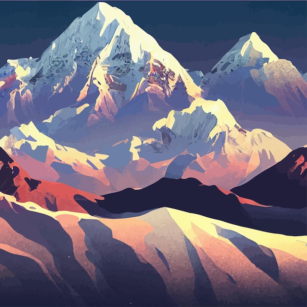 Vecteur paysage de montagne d'illustration réaliste avec une forêt de colline avec des conifères sous l'hiver bleu