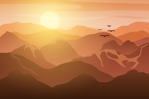 Paysage de montagne avec lever de soleil le matin. illustration vectorielle