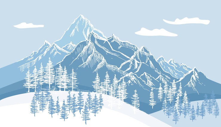 Vecteur paysage de montagne mis illustration dessinée à la main