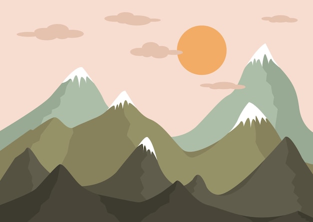 Paysage de montagne simple avec lever de soleil