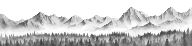 Paysage de montagnes dessinés à la main Panorama avec horizon des montagnes Rocheuses Illustration vectorielle