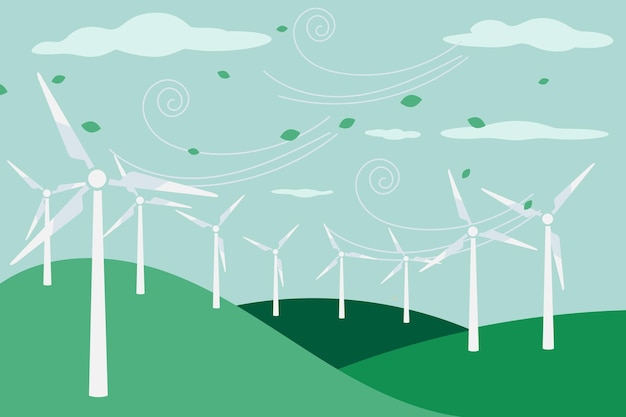 Paysage avec moulin à vent électrique et écologique pour source d'énergie renouvelable et entreprise d'économie verte