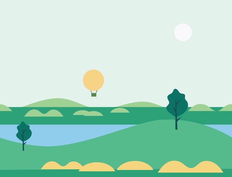 Vecteur paysage naturel de dessin animé sans couture avec ballon, illustration vectorielle plane
