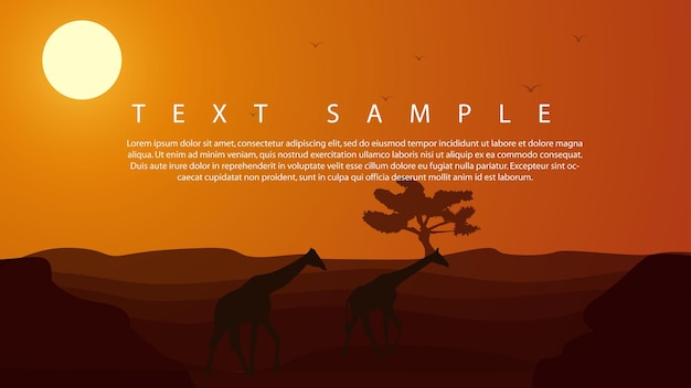 Vecteur paysage naturel du désert d'afrique avec la silhouette des animaux