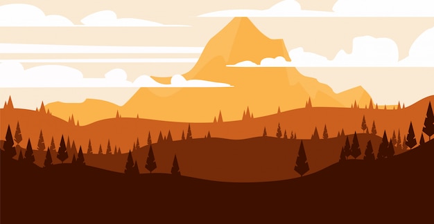 Paysage Naturel De Montagne En Style Cartoon. Illustration De Paysage Plat.