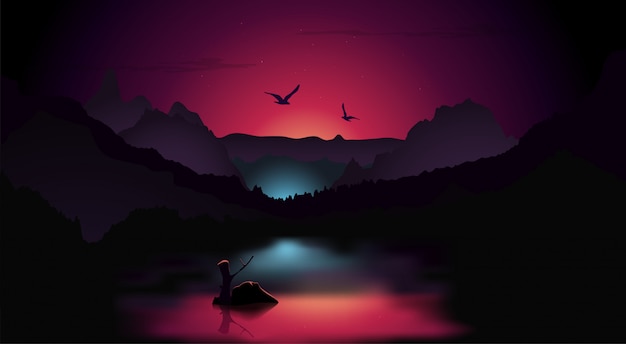 Paysage de nuit fond