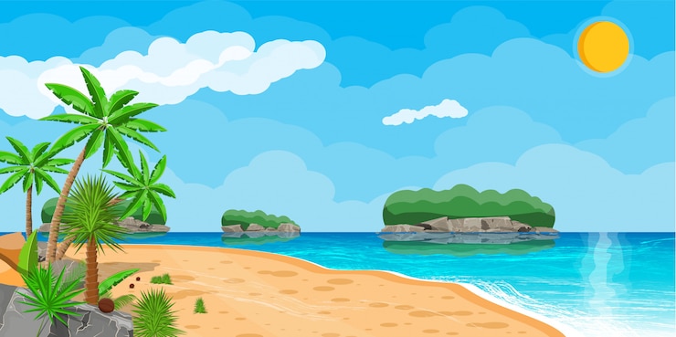 Vecteur paysage de palmier sur la plage