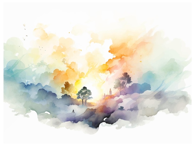 Vecteur paysage paradisiaque de religion illustration aquarelle