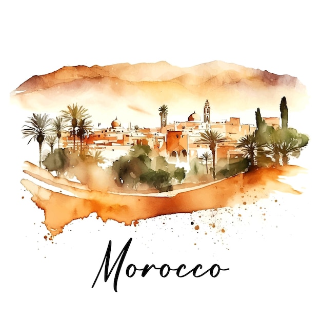 Paysage Pittoresque Du Maroc Aquarelle Art Afrique