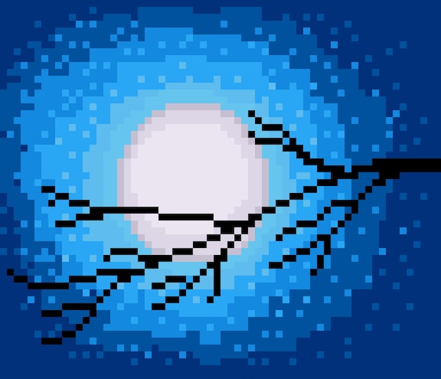 Paysage Pixel 8 Bits Lune La Nuit En Pixel Art Illustration Vectorielle Pour Les Actifs Du Jeu