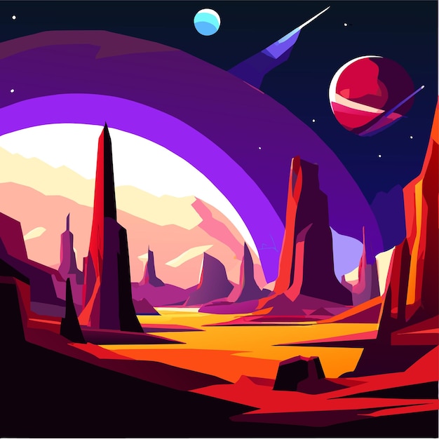 Vecteur paysage de planète extraterrestre avec illustration vectorielle de surface rocheuse