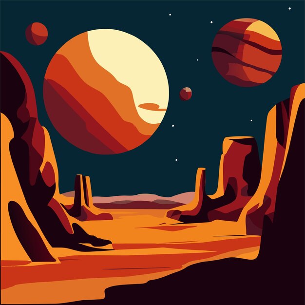 Vecteur paysage de planète extraterrestre avec illustration vectorielle de surface rocheuse